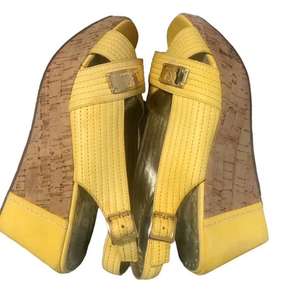 Massimo Santini Womens 6 Yellow Wedge Buckle Cork Slingback Sandals Italy … - Picture 5 of 15